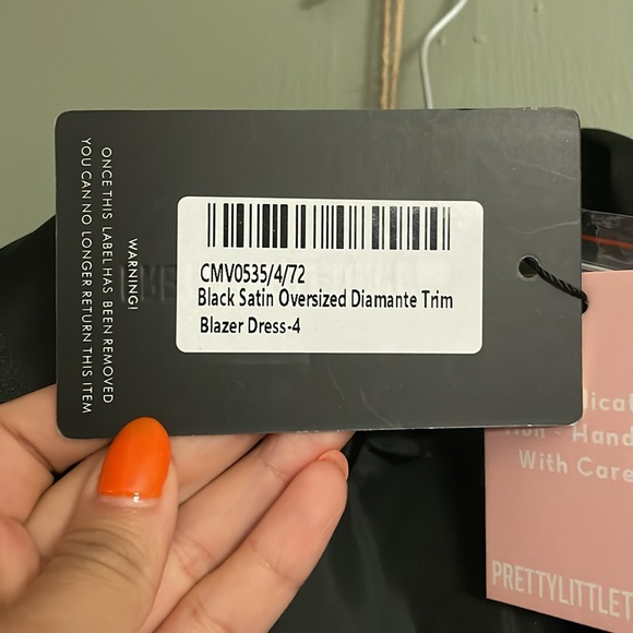 Pretty Little Thing Black Satin Oversized Diamante Trim Blazer Dress - Picture 6 of 6